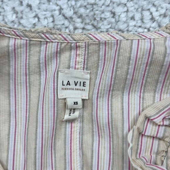 Rebecca Taylor La Vie Ruffle Trim Striped Blouse - Picture 5 of 9